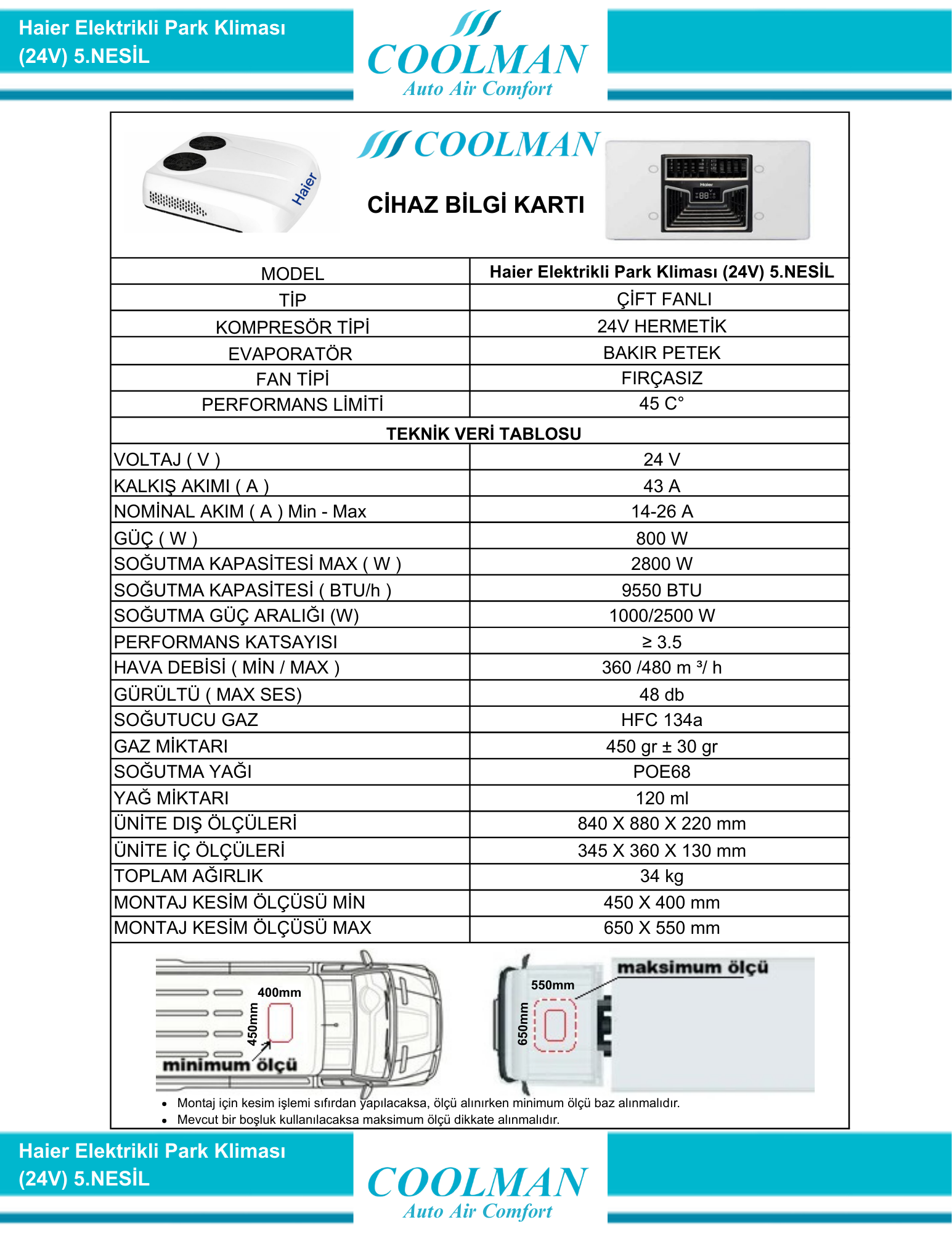 Haier Elektrikli Park Kliması (24V) Haier Elektrikli Park Kliması (24V)